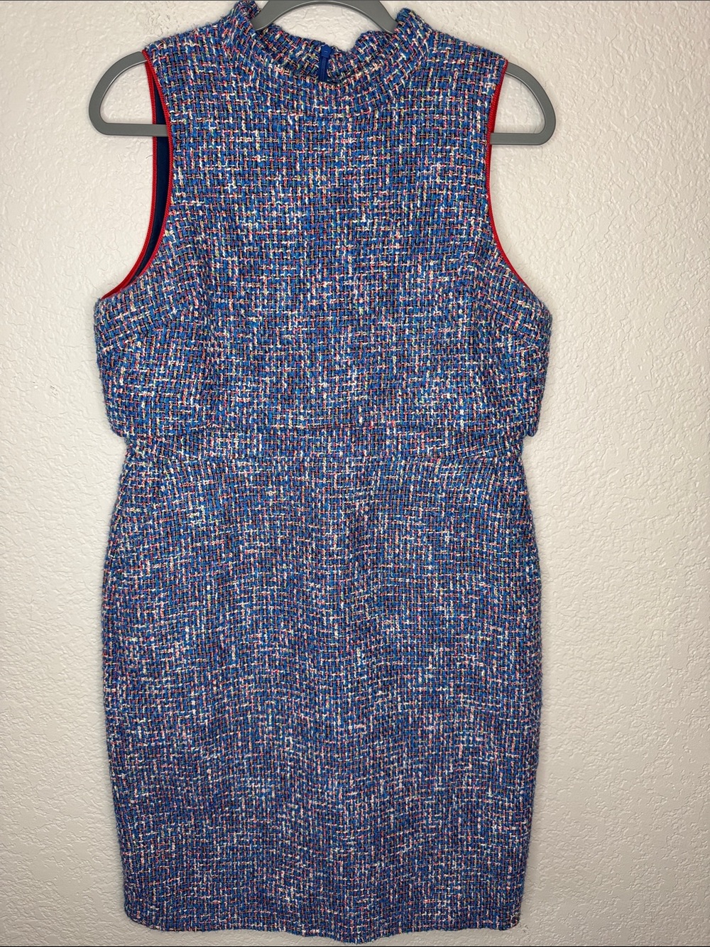 J. Crew Tie-Neck Tank Sheath Dress In Autumn Tweed Blue Red Size 12 - Picture 3 of 9